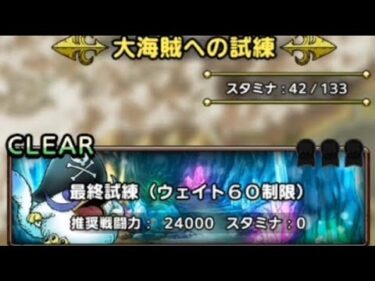 【無課金攻略】大海賊への試練　最終試練（ウェイト60制限）　5ターン討伐攻略紹介　運要素2回　ドラクエタクト[DQタクト]　高評価または低評価とチャンネル登録宜しくなの